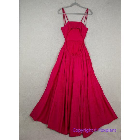New! Anthropologie Let Me Be Cutout Tiered Dress in Magenta, women size XSP - Picture 9 of 15